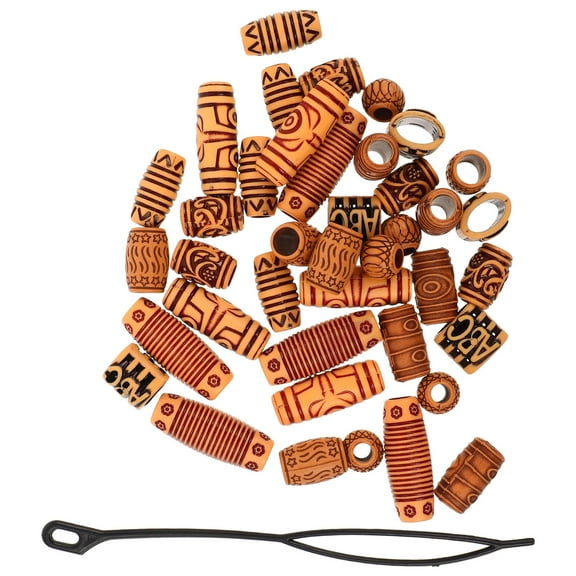 Niceauty 40pcs Wooden Dreadlock Beads Hair Accessories For Women Braids Easy To Assemble Light Brown Tube