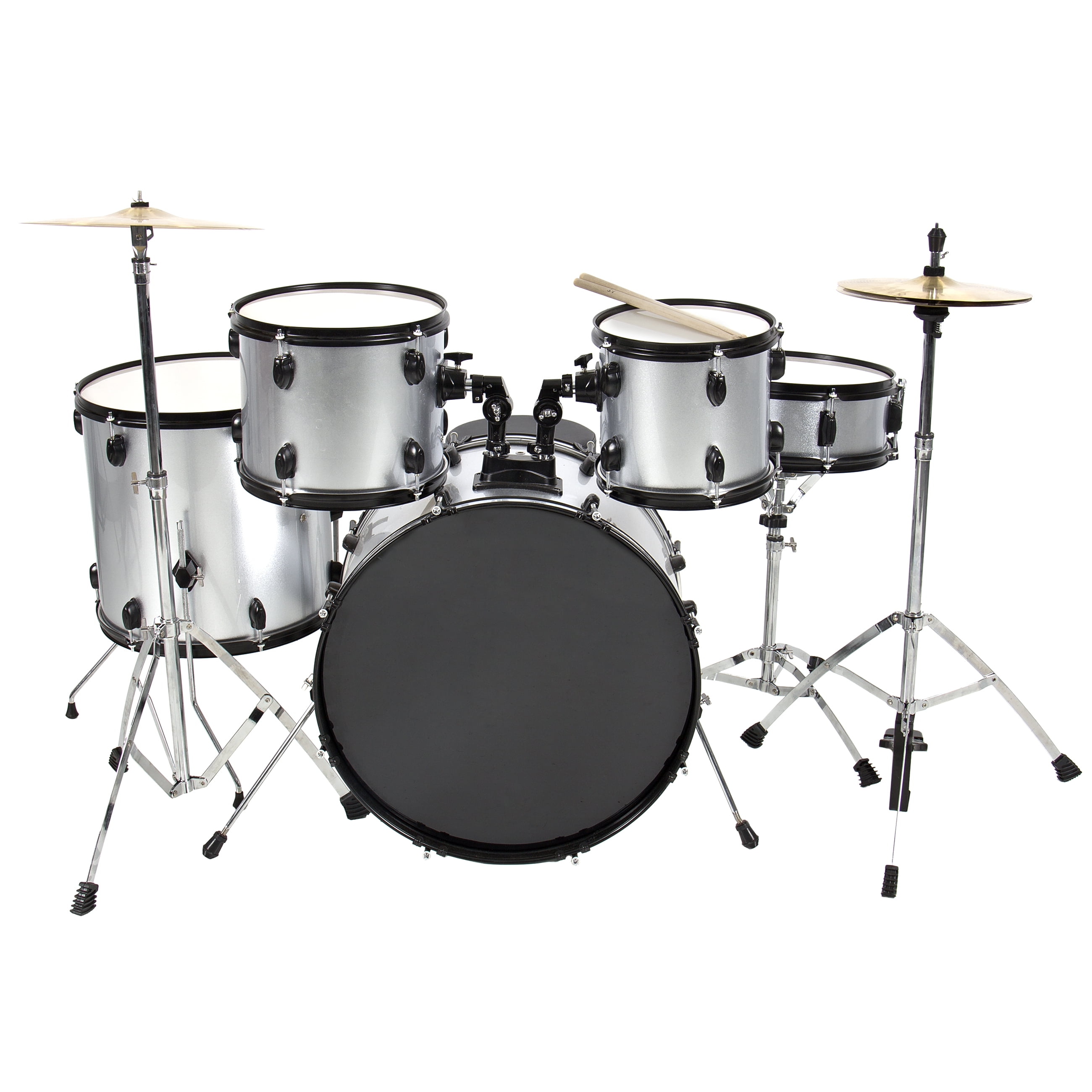 Drum Set 5 PC Complete Adult Set Cymbals Full Size Silver New Drum Set Walmart Canada