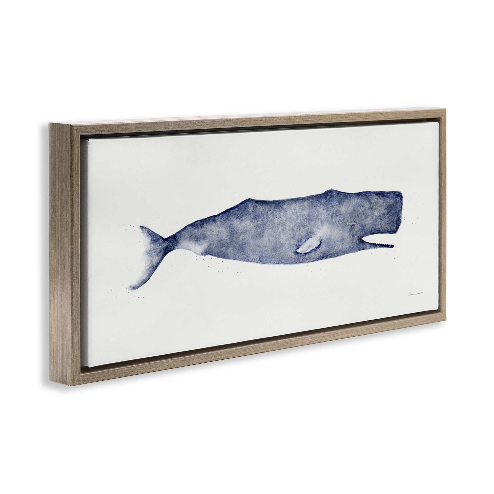 Stupell Industries Classic Whale Watercolor Illustration Animals & Insects Painting Brown Floater Framed Canvas Art Print Wall Art, 25 x 11