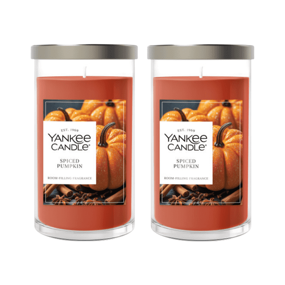 Yankee Candle Medium Pillar Scented Candle, Spiced Pumpkin, 14.25 oz (2-Pack)