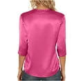 thumbnail image 3 of Women's Satin Silk 3/4 Length Sleeve Tunic Tops Trendy Silky Round Neck Business Casual Shirt Dressy Blouses/Hot Pink/S, 3 of 5