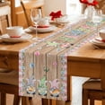 thumbnail image 5 of Happy Easter Table Runner 120 Inches Long Farmhouse Dress Scarves, Gnomes Rabbit Flowers Eggs Brown Wood Grain Dining Tablerunner for Coffee Table/Kitchen Island/Party Décor, 13" x 120", 5 of 8