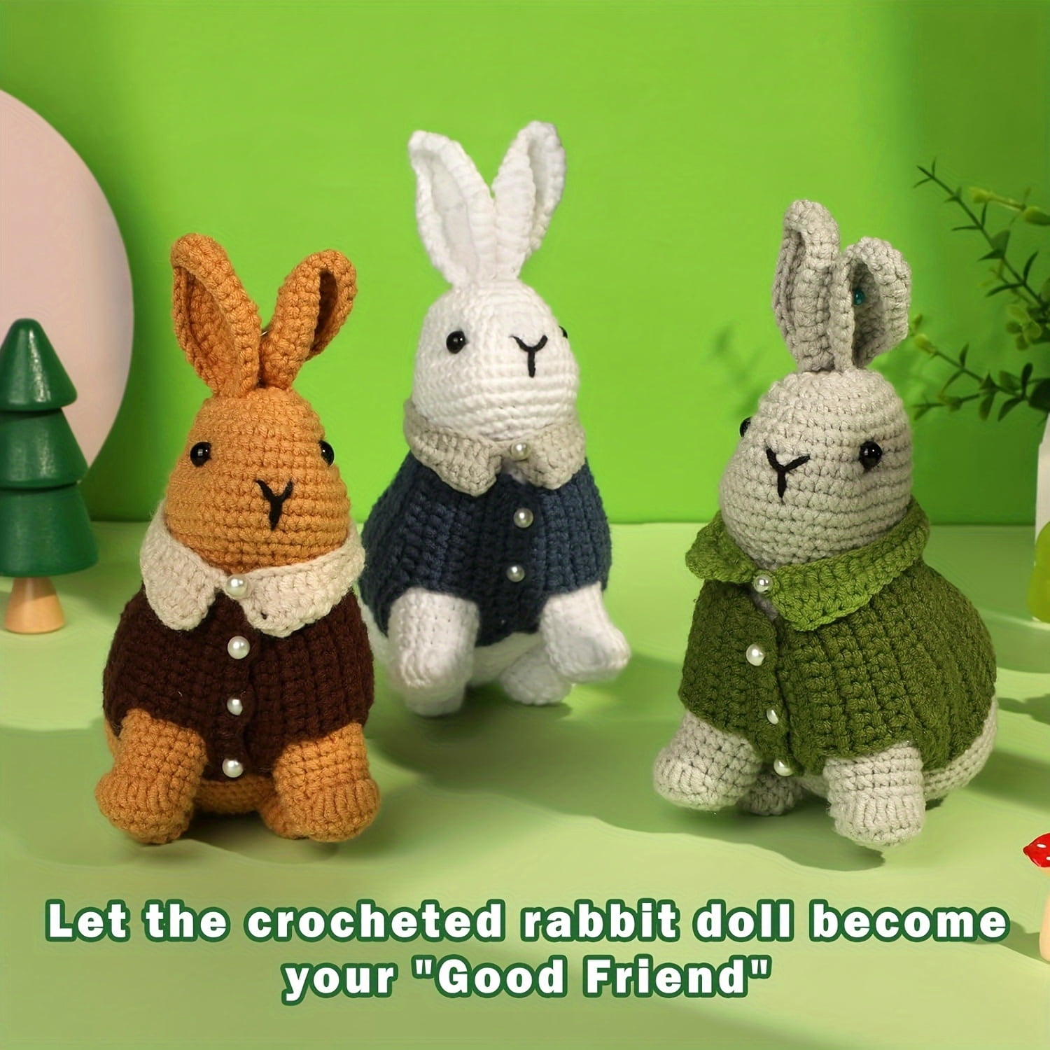 3pcs Crochet Kit for Beginners _ Rabbit Crocheting Animals Kits with Step-by-Step Video Tutorials - Knitting Supplies for Adults, Crochet Hooks Yarn DIY Craft Art