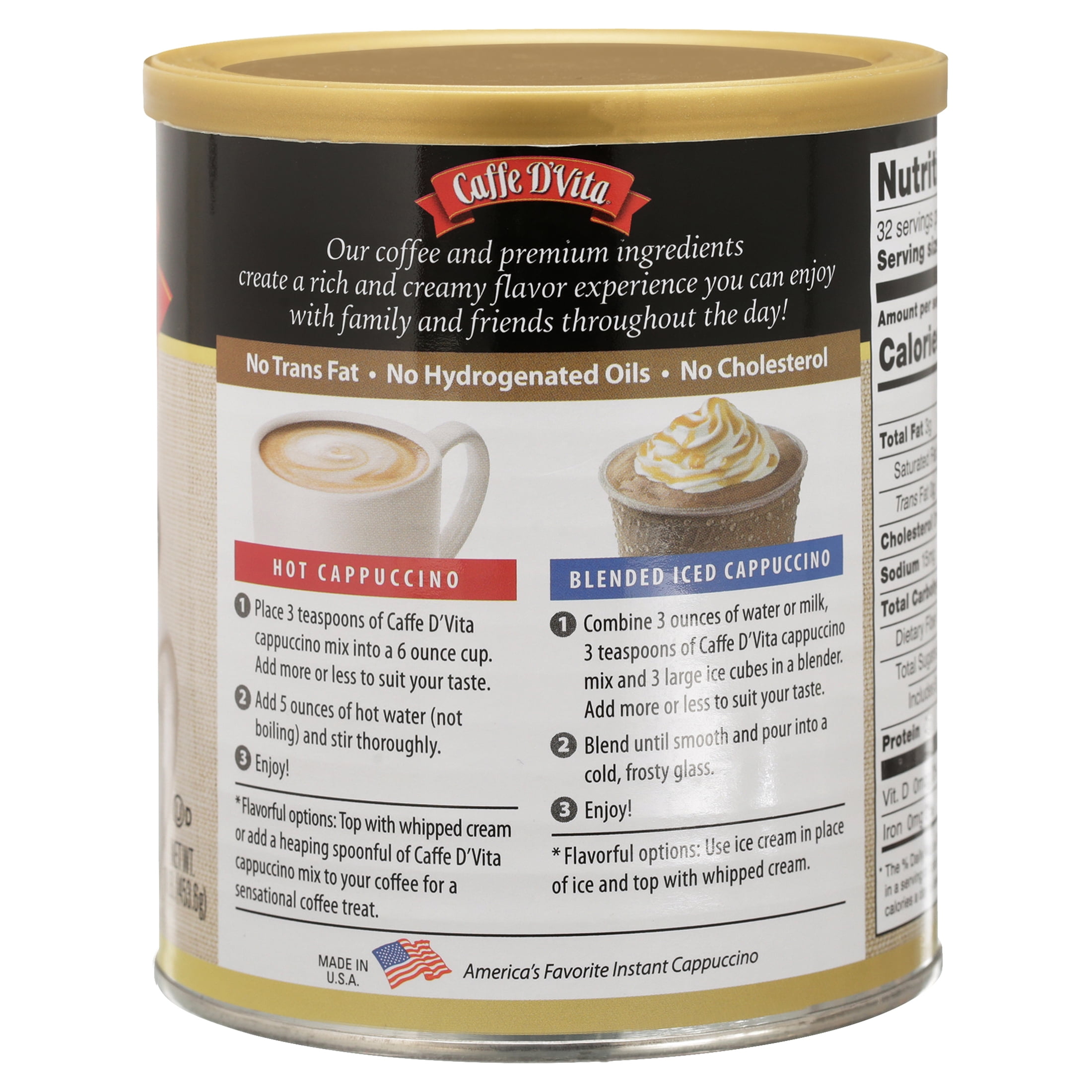 (6 pack) Caffe D'Vita Instant Cappuccino, French Vanilla, 16 Oz, 1 Ct