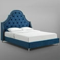 thumbnail image 6 of Posh Living Aaron Velvet Button  Tufted with Nailhead Trim Platform Bed Queen Size - Navy, 6 of 9