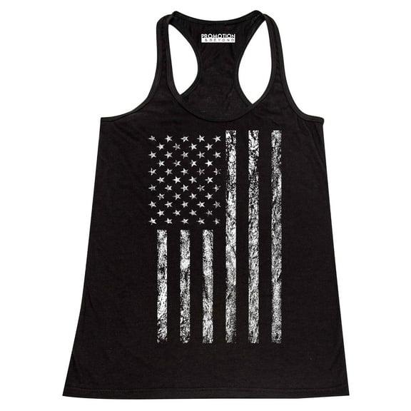 P&B White Distressed USA Flag 4th of July Independence Day Women's Tank Top, Black, 2XL