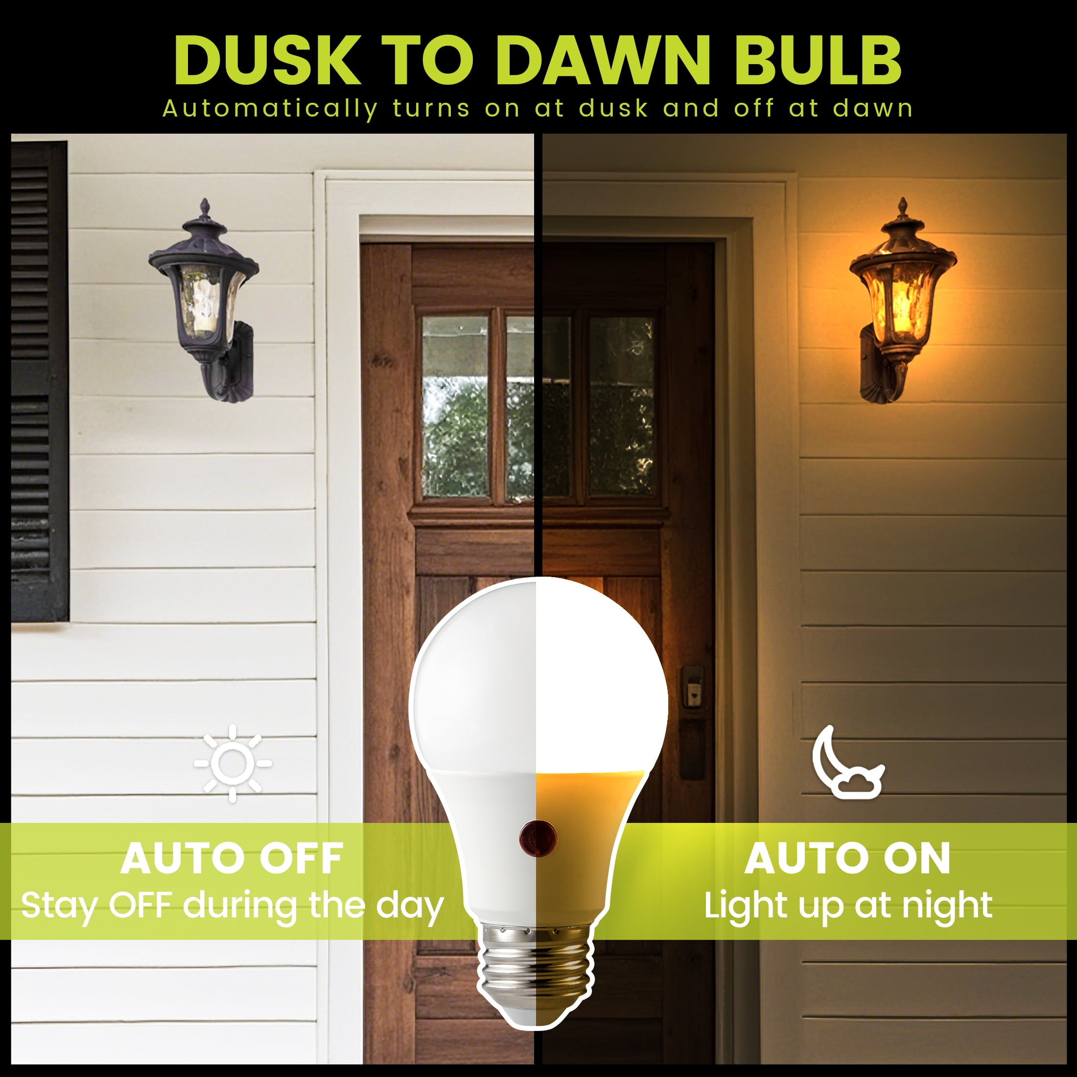 GREEN WATT Dusk to Dawn Light Sensor A19 LED General Purpose Light Bulb, 9 Watts (60W Equivalent), E26 Medium Base, Soft white, 50-Pack