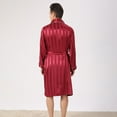 thumbnail image 7 of PMVFHDE Men's Satin Kimono Robe With Shorts Set Wide Striped Jacquard Lightweight Mens Pajamas Summer Bathrobe Wine，XL, 7 of 7