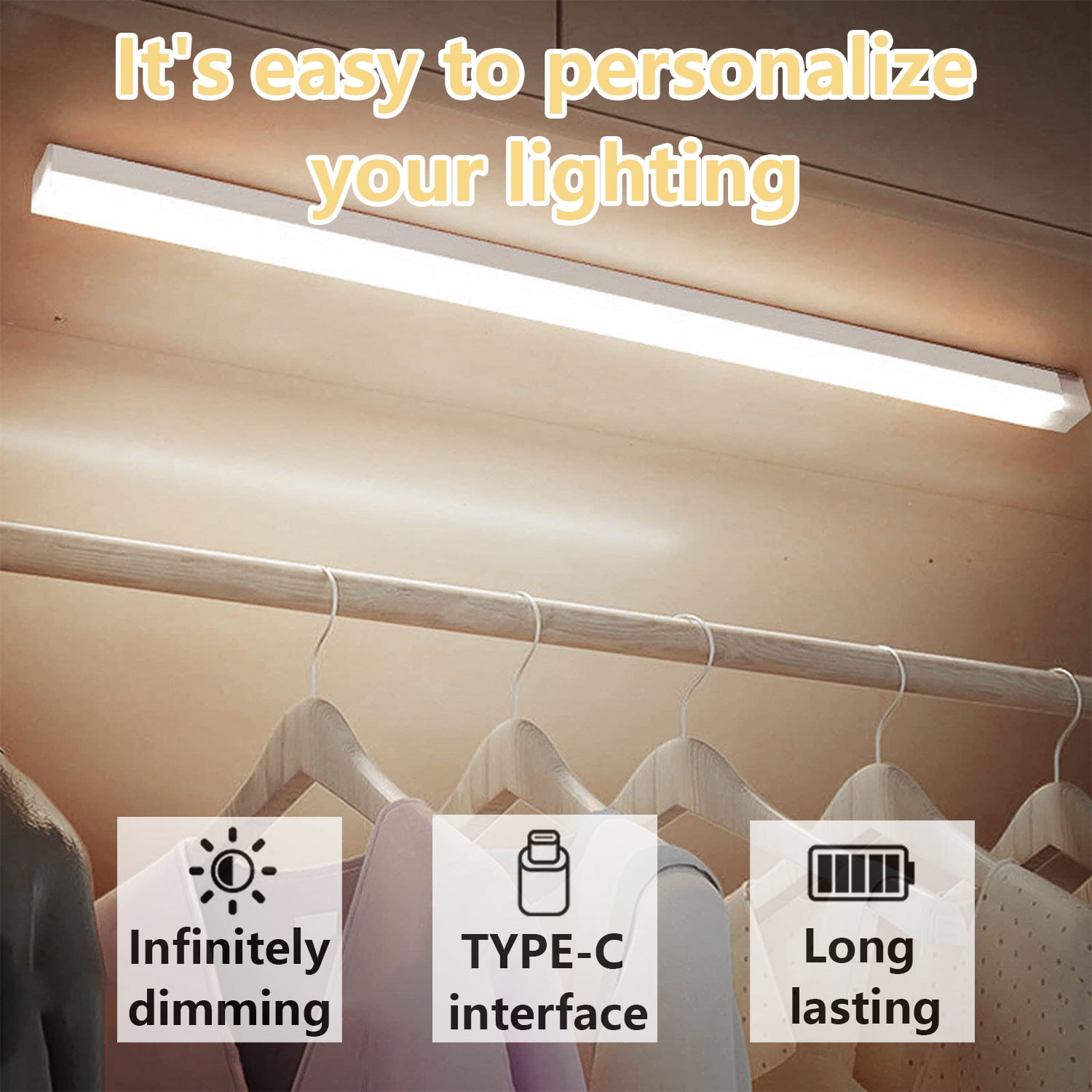 6 Pack LED Under Cabinet Lights,Dimmable Motion Sensor Light,Sticky Lamps Closet Light,USB Rechargeable LED Lights for Kitchen Hallway,11.81 x 0.78 in,White