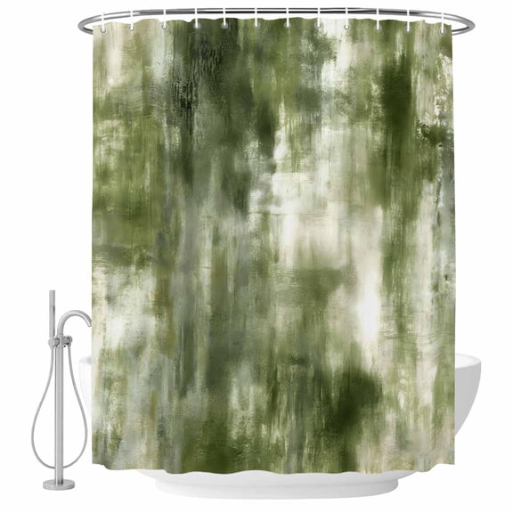 Abstract Bohemia Shower Curtain Set - Long 72" x 84" Washable Bathtub Curtain with 12 Hooks, Modern Minimalist Texture Olive Green Waterproof Fabric Stall Shower Curtains for Bathroom/Bathtub Décor
