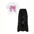 thumbnail image 3 of XEGLSBU Girls Summer Simple Outfit Two Piece Set Girls Outfit Short Sleeve Top and Cargo Shorts 2Pcs Playwear with Bow Print (Black Size 11-12 Years), 3 of 3