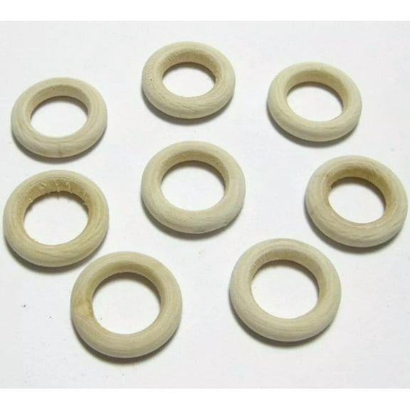 U8MO 100 Natural Untreated Plain Wood Round Ring Beads 20mm ~Wooden Ring