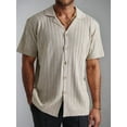 thumbnail image 2 of Mens Knit Shirt Short Sleeve Plain Button Down Beach Vacation Shirt Casual Striped Summer Top Silver Grey M, 2 of 5