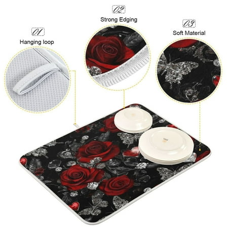 

BZSMCE Dish Drying Mat Romance in Bloom Pattern Design Drying Mats