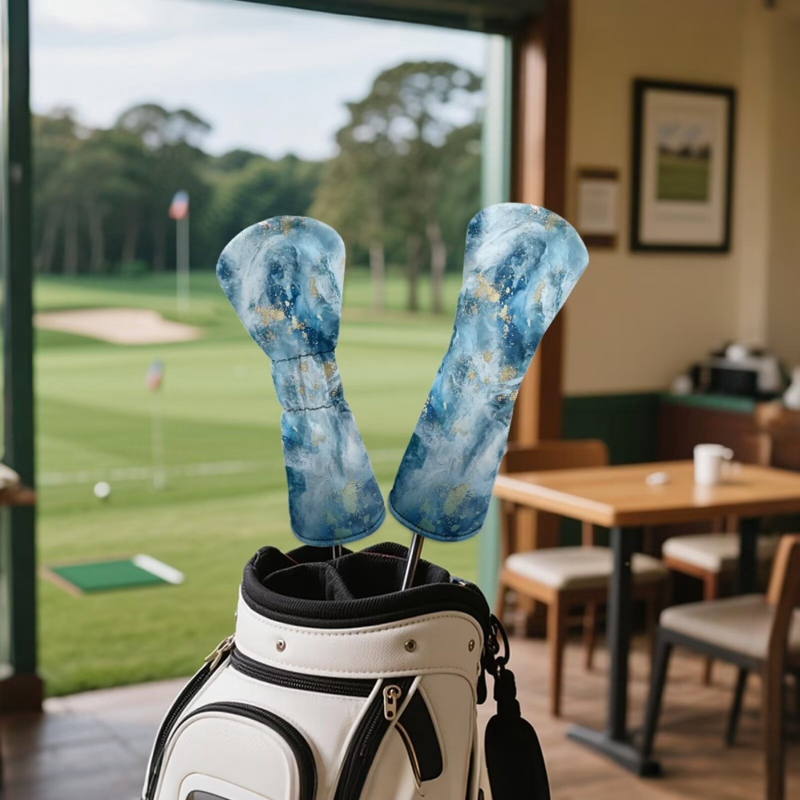 Uorisanigo Blue Marble Golf Club Headcover for Drivers, Fairway Woods, Hybrids and Mallet Blade Putter - Golf Accessories for Women Men - Waterproof PU Leather & Double Elastic Band