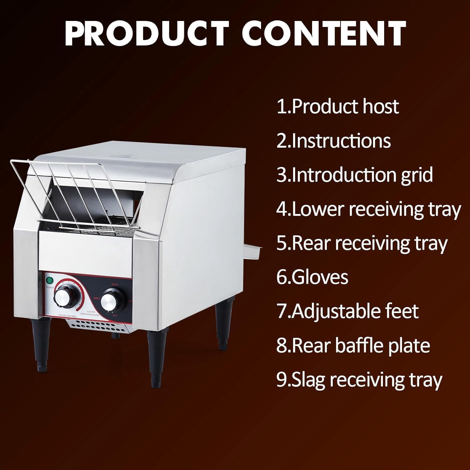 Towallmark 1700W Commercial Conveyor Toaster, 450 Slices/Hour, Heavy Duty Stainless Steel Electric Restaurant Toaster for Bread, Bagel, Bun, Fast Toasting