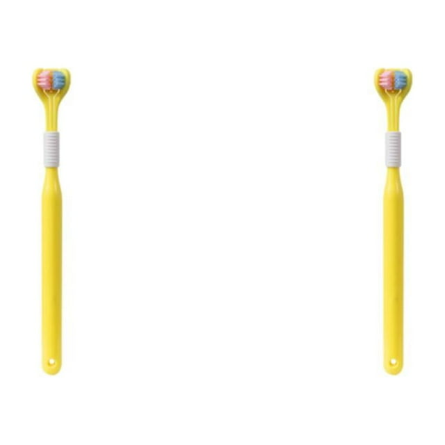 Justharion Triple Toothbrush For Teeth Cleaning And Triple Clean Three Head Toothbrush For Teeth Cleaning 418 Lemon Yellow Ad 2Set