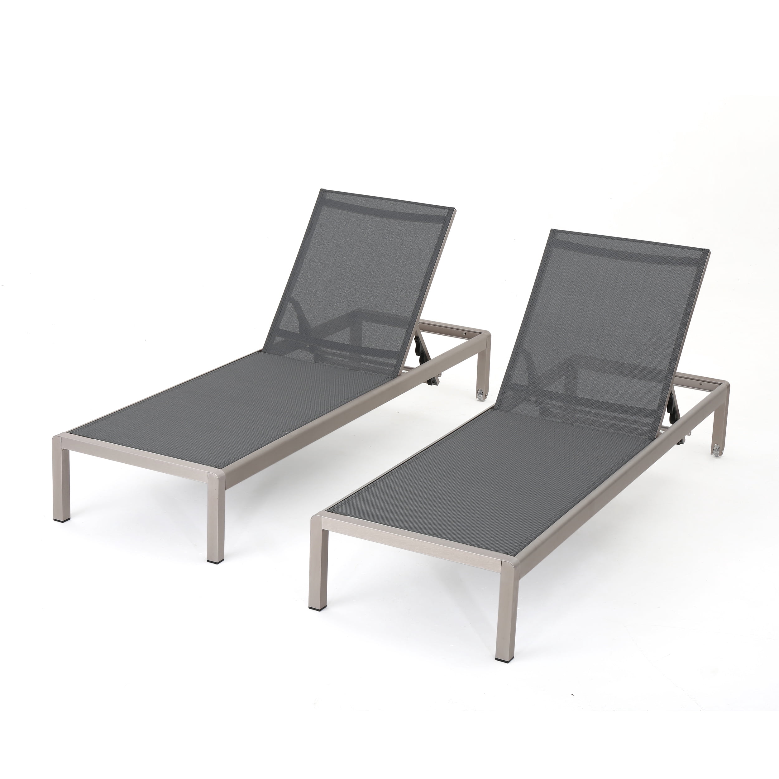 Miller Outdoor Mesh Chaise Lounge, Set of 2, Dark Grey, Silver