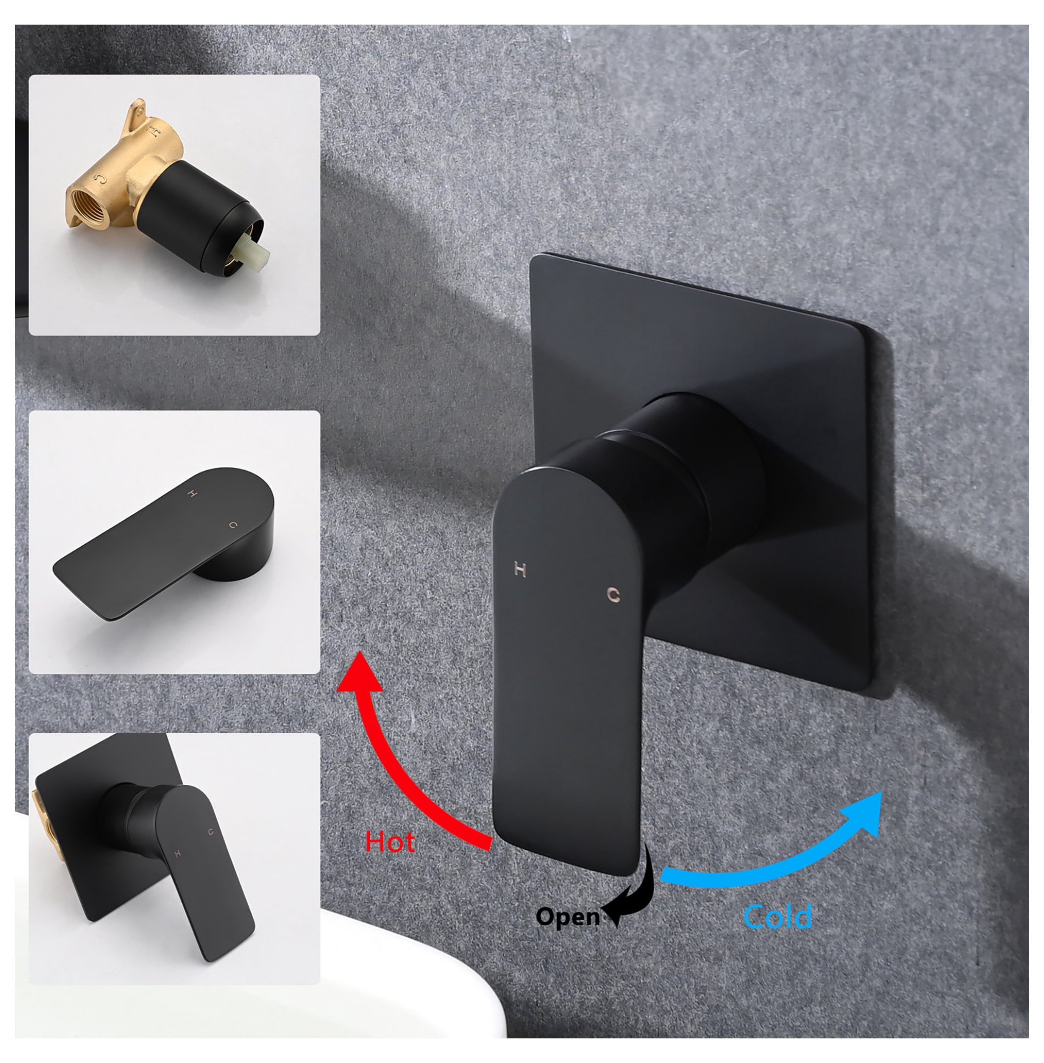 Matte Black Wall Mount Bathroom Faucet, Single Handle Tub Spout with Waterfall, Brass Rough-in Included