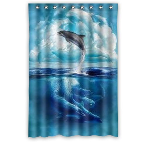 HelloDecor Dolphins Shower Curtain Polyester Fabric Bathroom Decorative