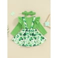 thumbnail image 4 of St. Patrick's Day Baby Girl Outfit 3 6 9 12 18 Months Long Sleeve  one-piece  Romper Lucky Clover Suspender Skirt Headband 3Pcs Clothes Set, 4 of 8