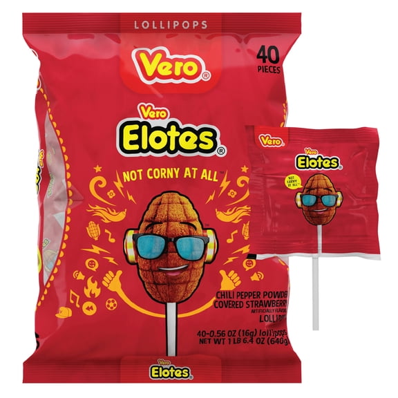Vero Elotes Strawberry Flavored Lollipops, 40 Count Bag