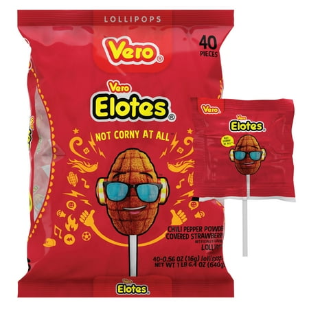 Vero Elotes Strawberry Flavored Lollipops, 40 Count Bag