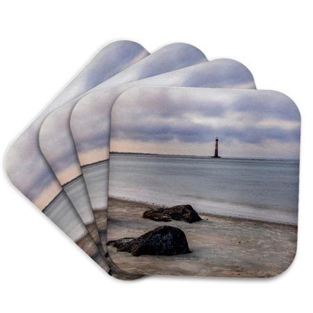 3drose, South Carolina, Charleston. Folly Beach and Morris Island Lighthouse, Set of 4 Coasters - Soft