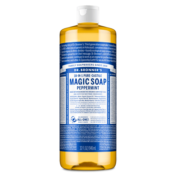 Dr. Bronner's Magic Soap - Peppermint - Pure-Castile Liquid Soap - 32 fl oz – for Face, Body Wash, Hands