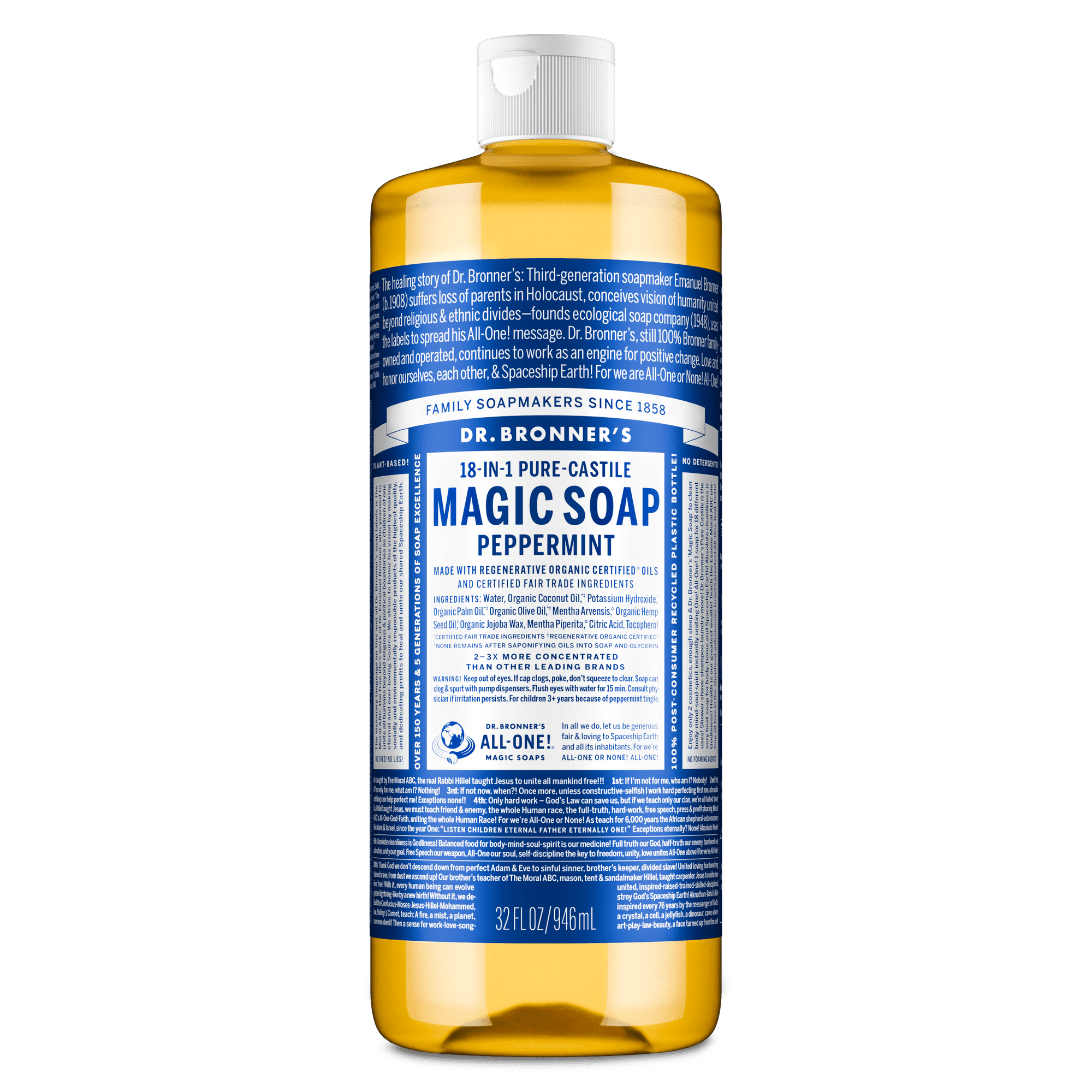 Dr.Bronner's Magic Soap, Peppermint, Pure-Castile Body Wash Liquid Soap, 32 fl oz
