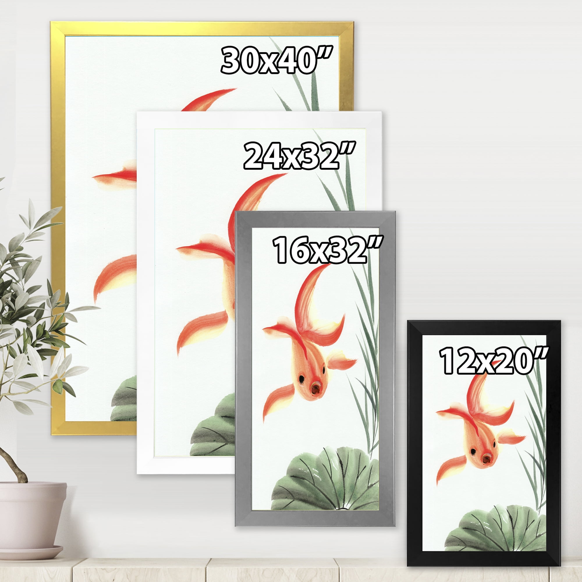 Designart 'Ancient Goldfish and The Lotus Leaf' Nautical & Coastal Framed Art Print