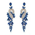 thumbnail image 3 of K-KED 3.5" Big Blue Large Gold Long Rhinestone Crystal Pageant Dangle Earrings Formal, 3 of 3