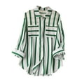 thumbnail image 2 of JNGSA Women's Classic Striped Shirts Summer Casual Mid-length Vertical Shirt Button-down Lapel Shirts with Pockets Green XL, 2 of 6