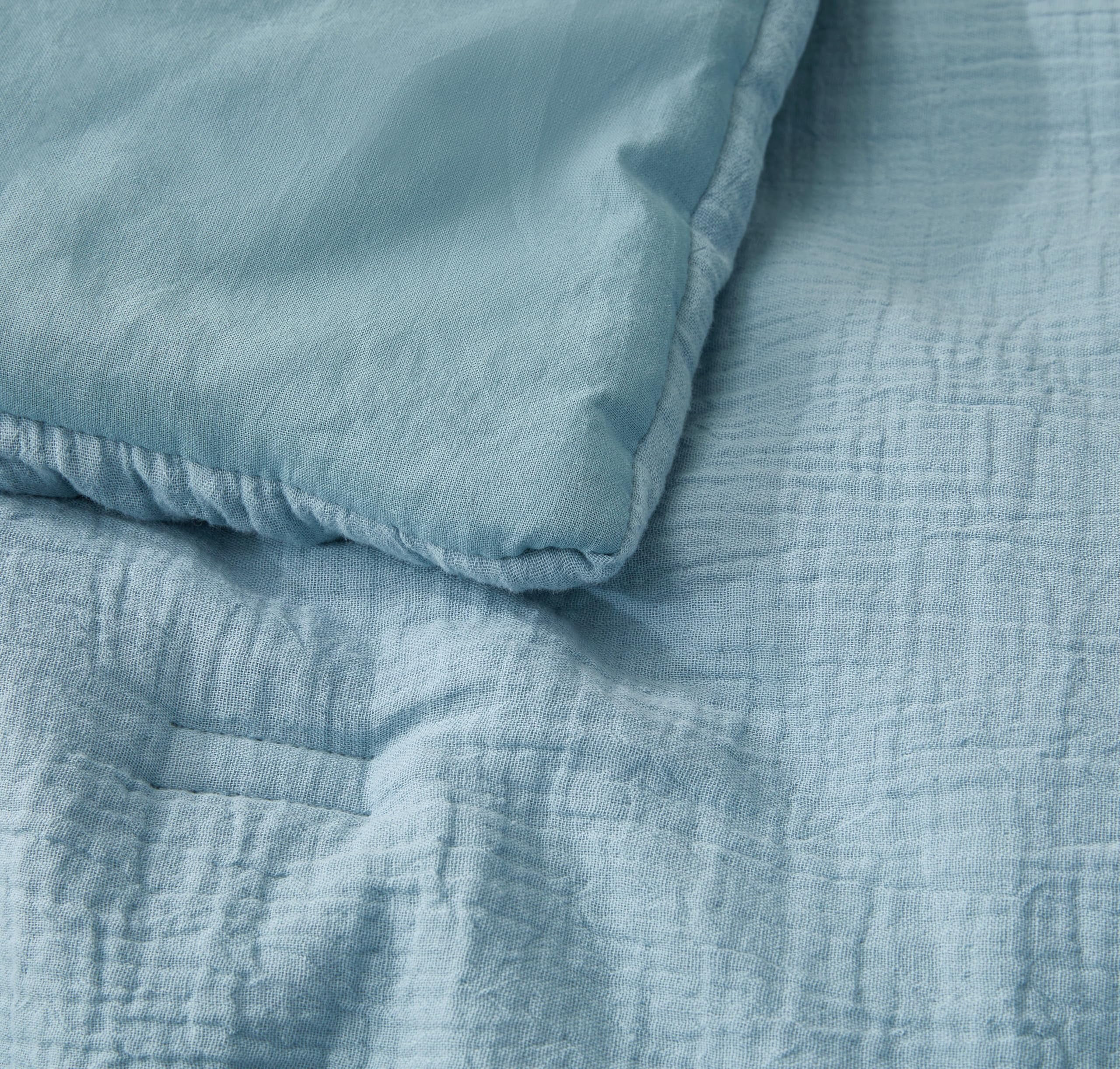 Chezmoi Collection Breeze 3-Piece 100% Cotton Muslin King Comforter Set, Lake Blue Soft Washed Cotton Gauze Comforter, Lightweight Breathable Bedding for All Season