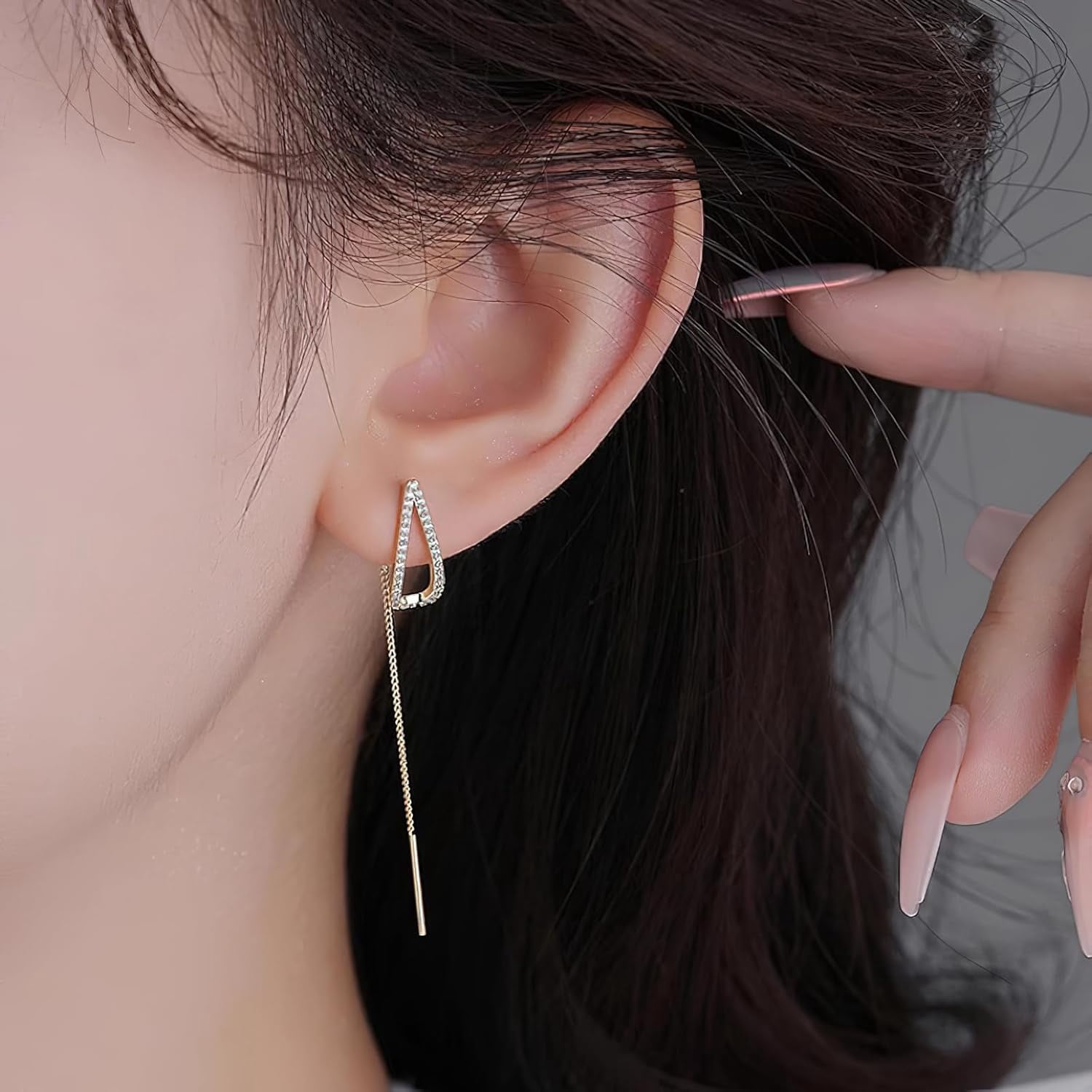 Sterling Silver Threader Earrings for Women Hypoallergenic S925 Dainty Long Chain Ear Line with Cubic Zirconia Elegant Dangle Tassel Earrings Heart Earrings Graduation Gifts
