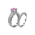 thumbnail image 2 of beryl_creation 1.50 Ct Round Cut Pink Sapphire & Diamond Wedding Engagement Bridal Ring Set 14K White Gold Plated 925 Sterling Silver For Women's -9.5, 2 of 3