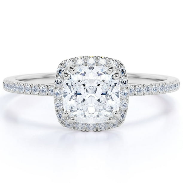 JeenMata Anillo de Compromiso de Moissanita de Talla Cojín de 1,75 Quilates en Oro Blanco de 18 K sobre Plata, Anillo Impecable