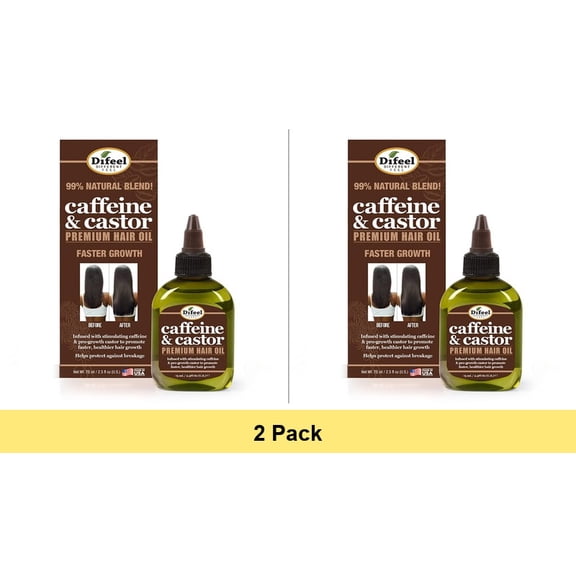 Difeel Caffeine & Castor Premium Hair Oil for Faster Hair Growth 2.5 oz. - 2 Pack