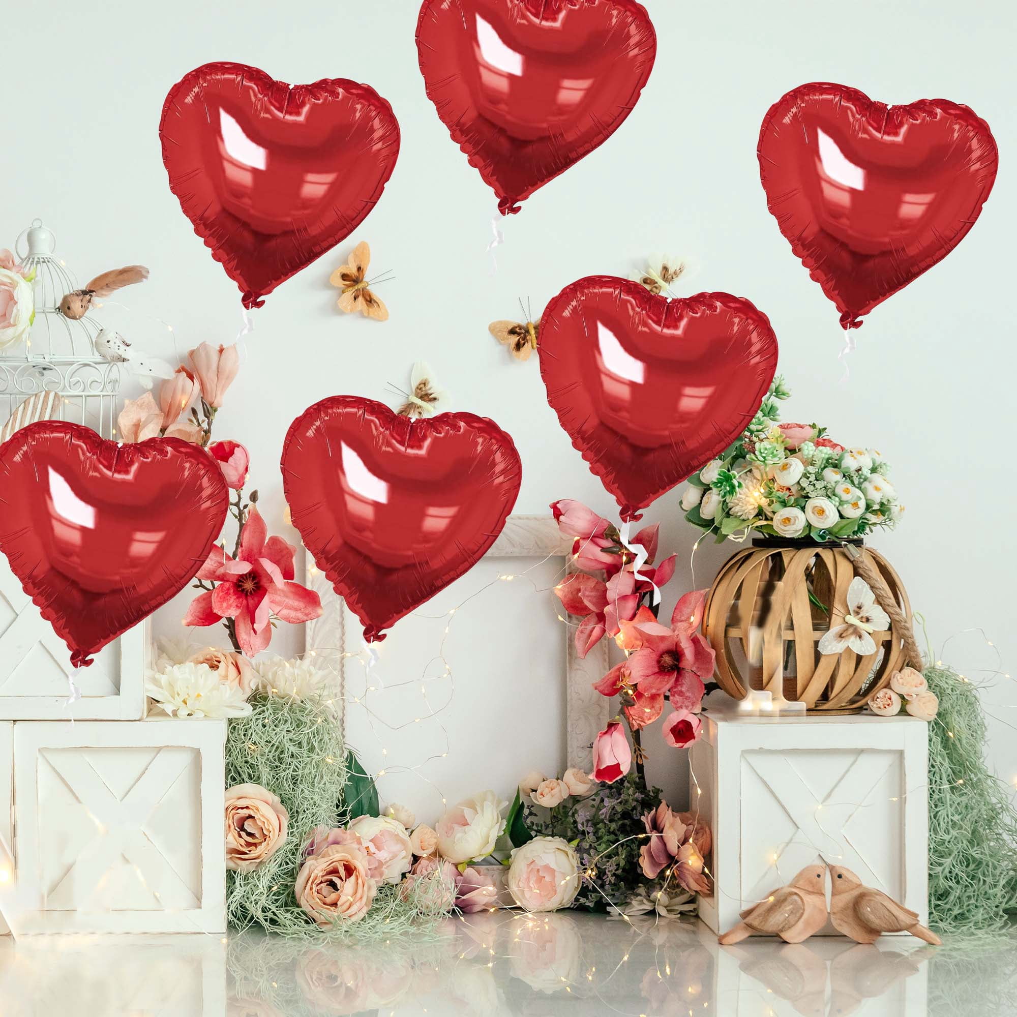 Unique Bargains 10Pcs Helium Balloons with Ribbon Heart Pattern Red