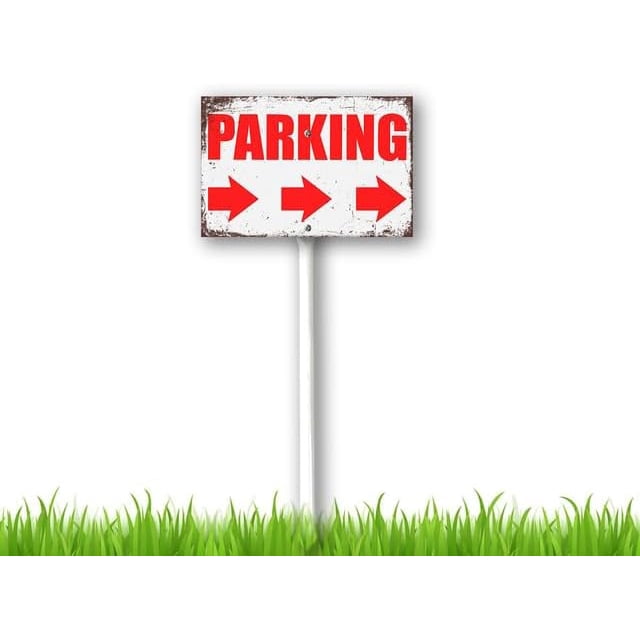 Letrero de estacionamiento de 12 x 8 pulgadas con estaca metálica en forma de H, con flechas direccionales derechas, letrero de patio con estaca, juego de 1