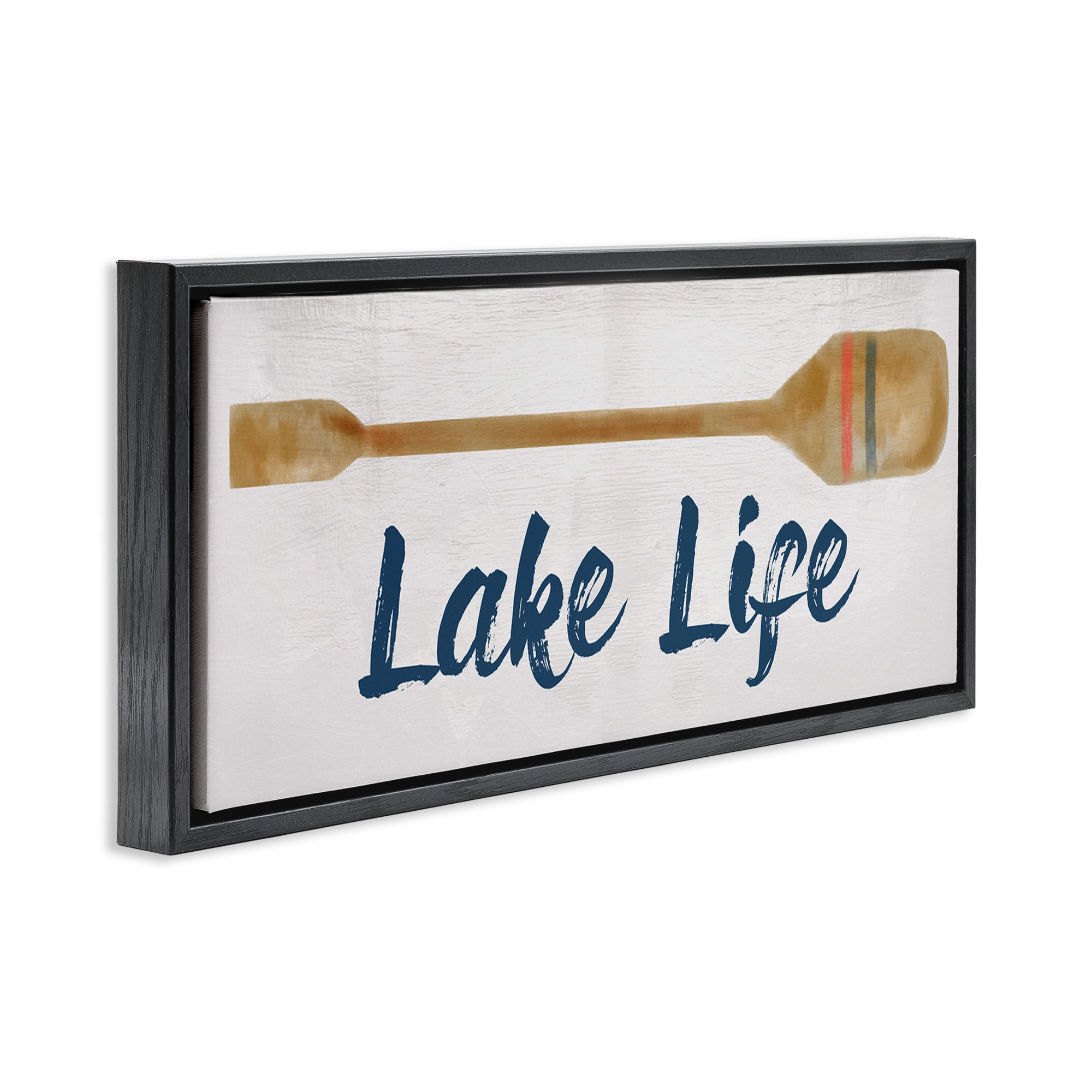 Stupell Industries Lake Life Boat Oar Inspirational Painting Black Floater Framed Canvas Art Print Wall Art, 31 x 14