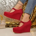 thumbnail image 6 of GERsome Closed Toe Wedge Heels for Women Elastic Ankle Strap Slip-On Casual Work Pumps Dress Shoes, Red Size 8.5, 6 of 8