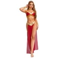 thumbnail image 3 of Aislor Women's 4 piece Greek Costume Halterneck Bralette Slit Long Skirts and Bracelet Set Outfit Burgundy S, 3 of 7