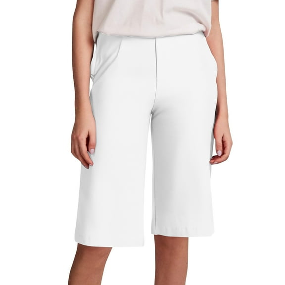 Ovticza Women's 12" Bermuda Long Shorts with Pockets High Waisted Stretch Knee Length Shorts for Women Summer Walking White XL