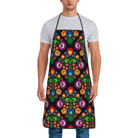 

Zeuib Traditional Floral Polish Print Unisex Waterproof Aprons Cooking Aprons for Kitchen Gardening and Salon Water & Oil Resistant