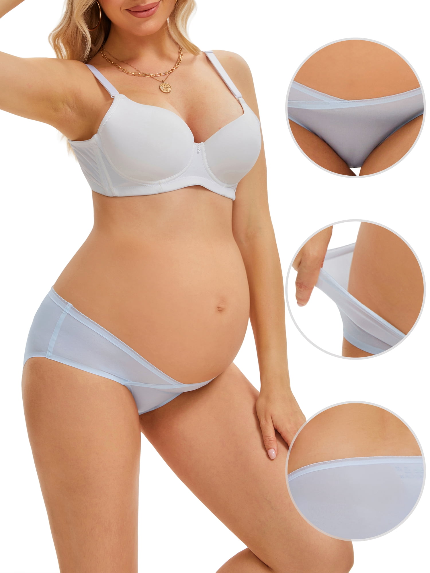 DARING DIVA Women's Maternity Underwear Ice Silk V-Shaped Belly Support Briefs M Blue