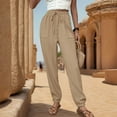 thumbnail image 6 of Women Taper Pants Harem Lightweight Thin Breathable Long Pants with Elastic Waist Pleated Casual Lounge Pants Bundle Foot Slim Fit Summer Trousers, Khaki (Medium), 6 of 6