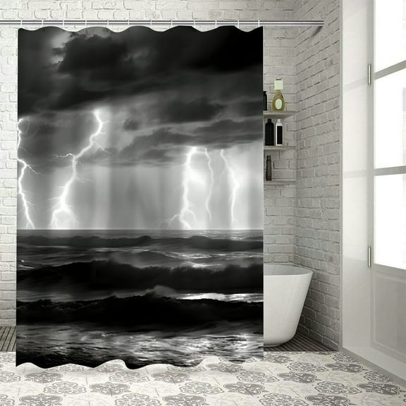 Shiartex Stormy Weather Shower Curtain Set with Hooks, Cloth Fabric Bathroom Decor, Waterproof Polyester Shower Curtain Set for Bathroom, Various Sizes 36x72