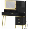 thumbnail image 1 of 30" HD Lighted Mirror Vanity Desk, Modern Fluted Makeup Table with 5 Drawers, Shelf & Power Outlet, 1 of 7