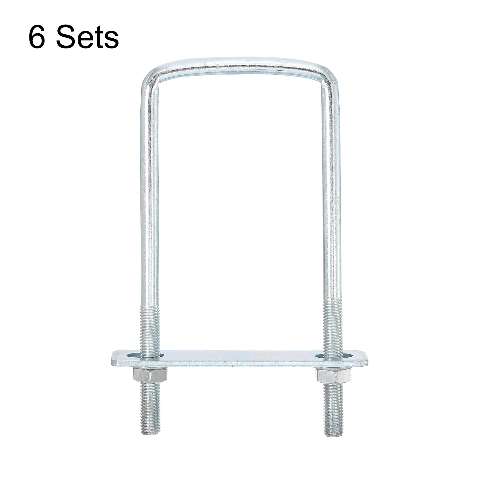 Square U-Bolts, 6Sets 76mm Inner Width 178mm Length 3/8" with Nuts and Plates